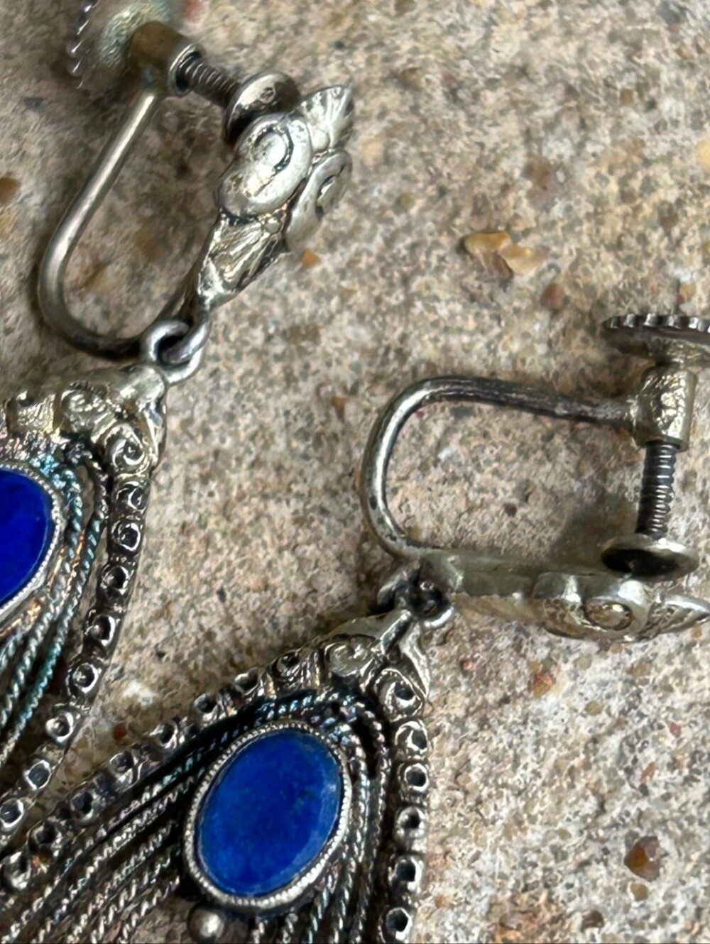 Vintage 835 Silver German Lapis Lazuli Earrings - Picture 4 of 7